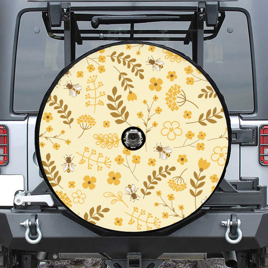 Flower Bee Pattern Print Tire Cover With Camera Hole