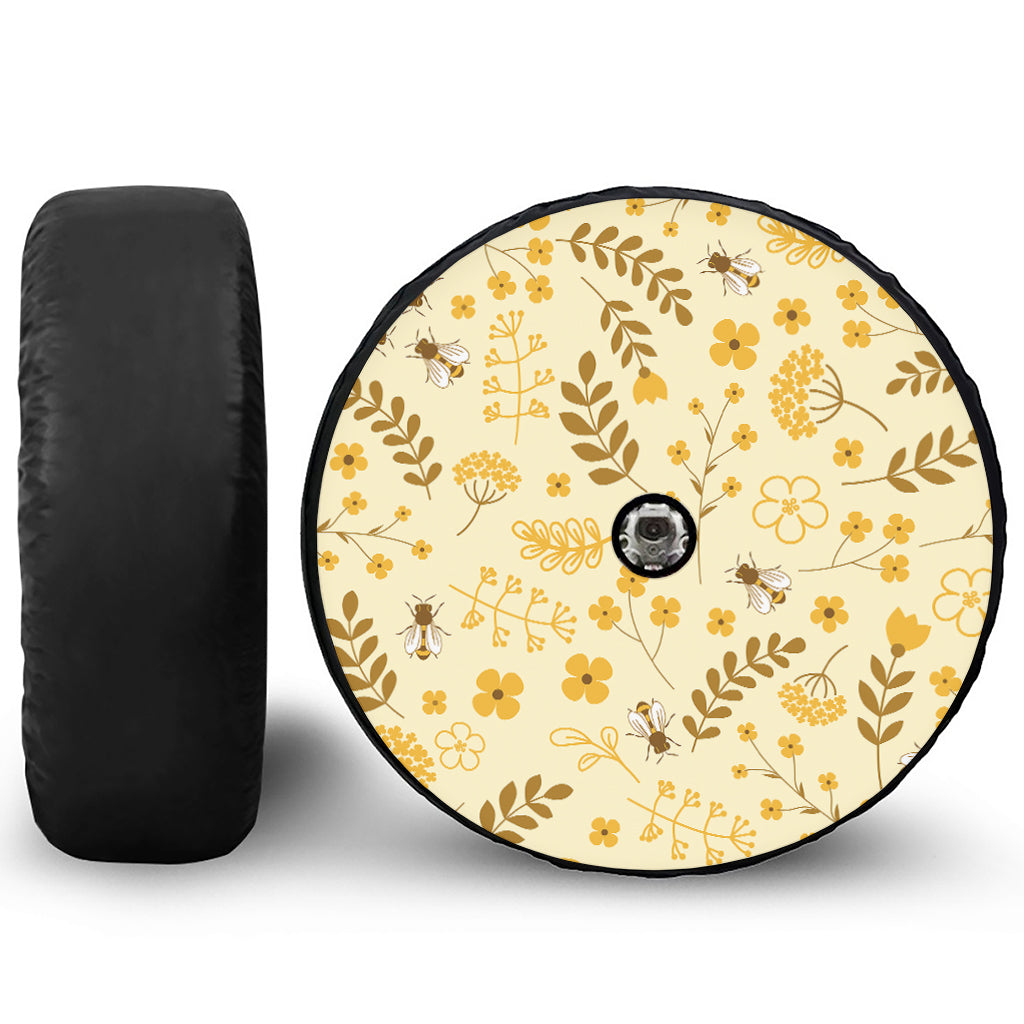 Flower Bee Pattern Print Tire Cover With Camera Hole