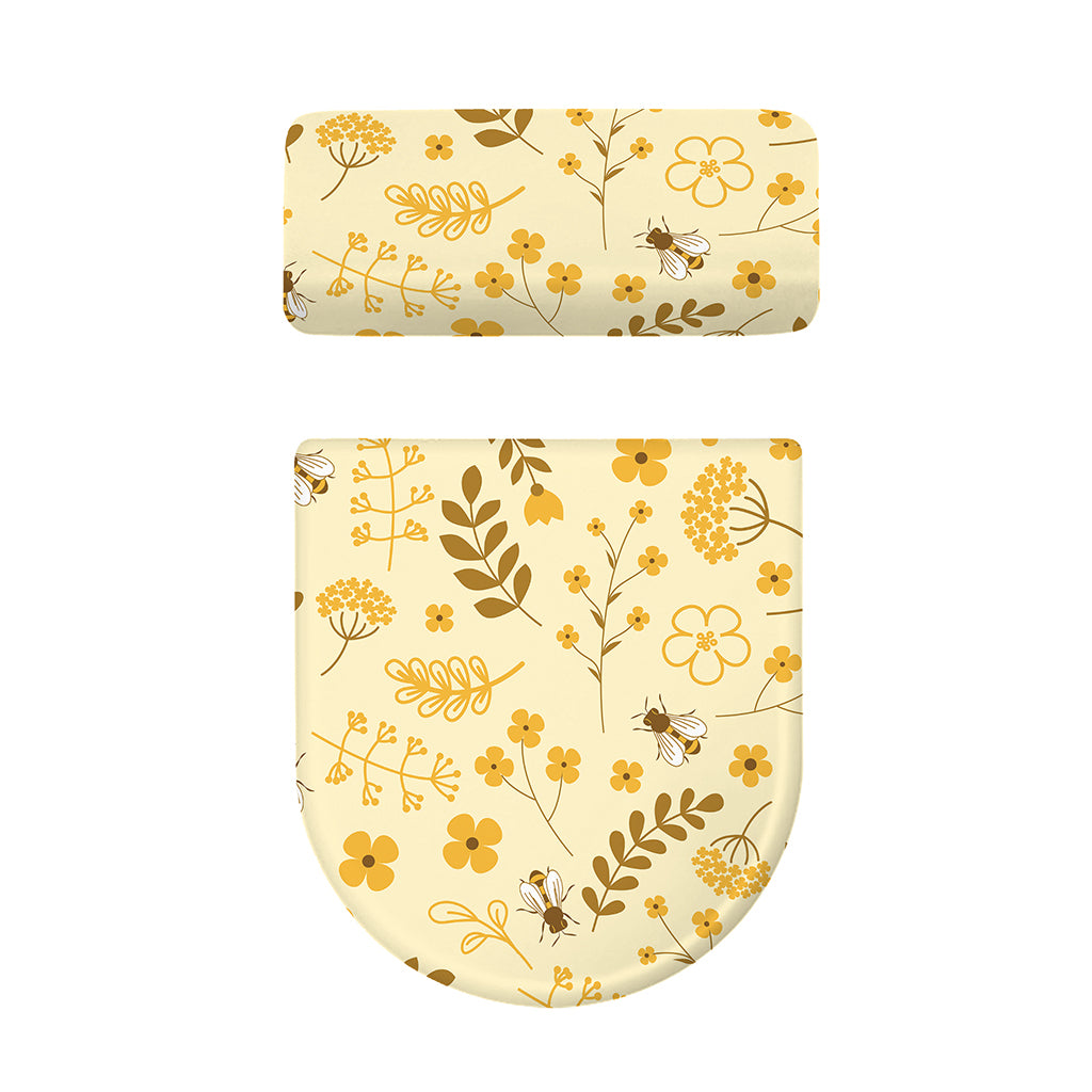 Flower Bee Pattern Print Toilet Lid And Tank Cover Set