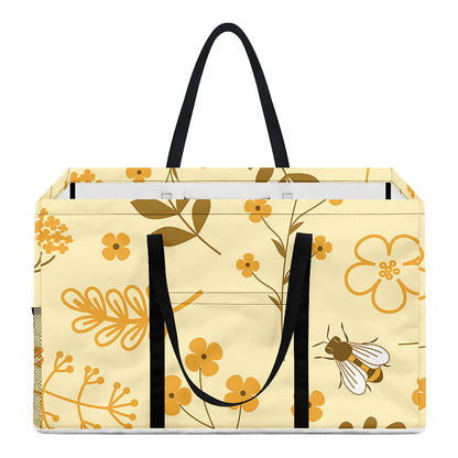 Flower Bee Pattern Print Utility Tote Bag