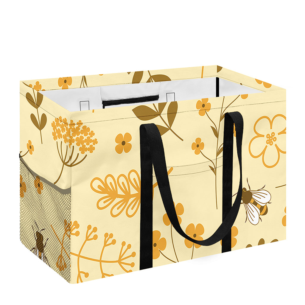 Flower Bee Pattern Print Utility Tote Bag