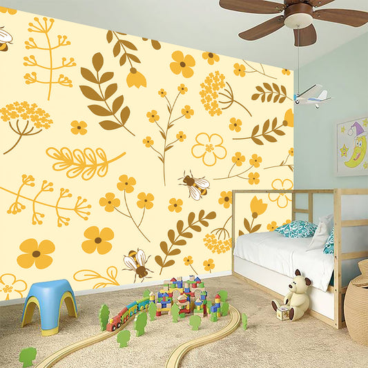 Flower Bee Pattern Print Wall Sticker