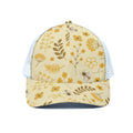 Flower Bee Pattern Print White Mesh Trucker Hat