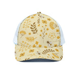 Flower Bee Pattern Print White Mesh Trucker Cap