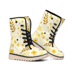 Flower Bee Pattern Print Winter Boots