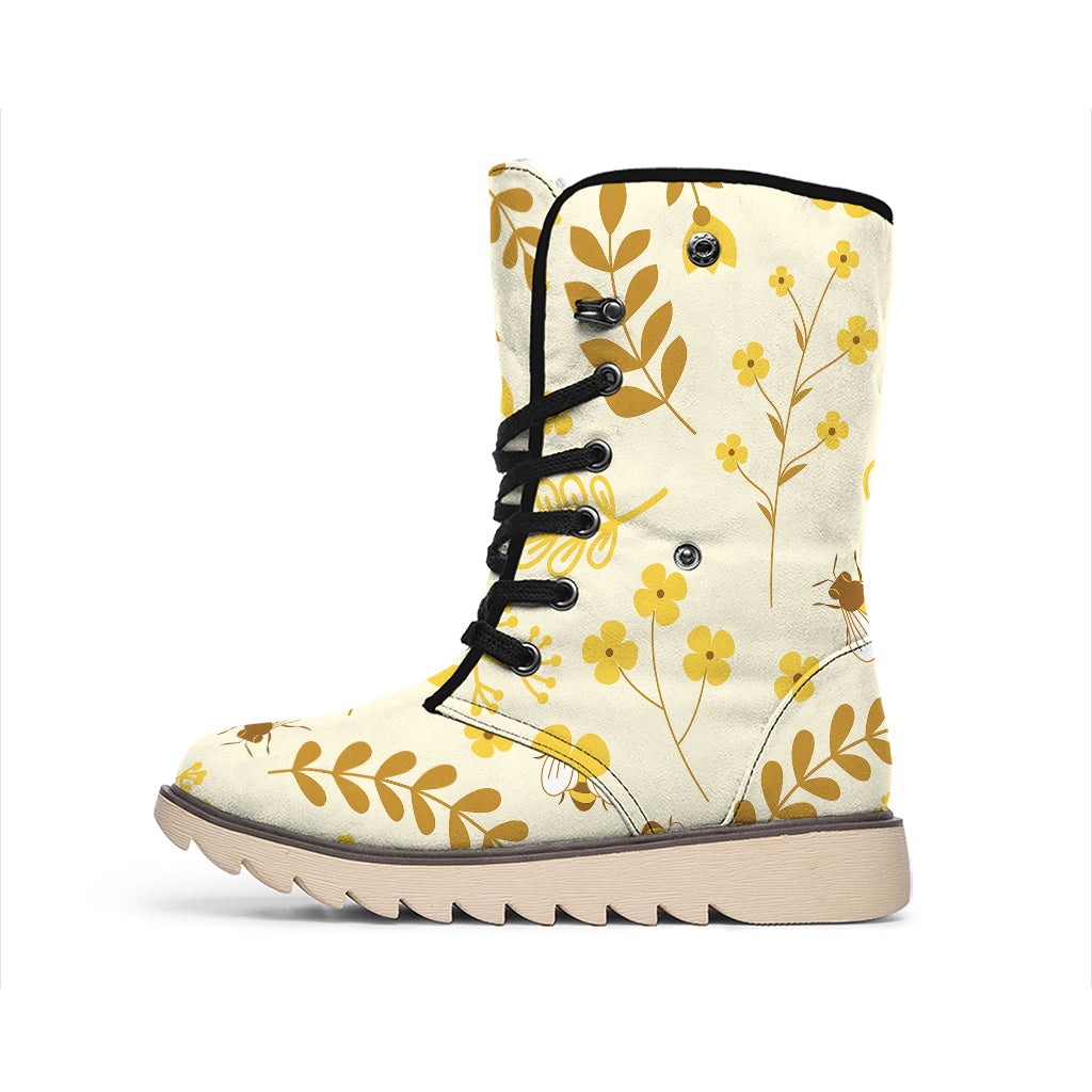 Flower Bee Pattern Print Winter Boots