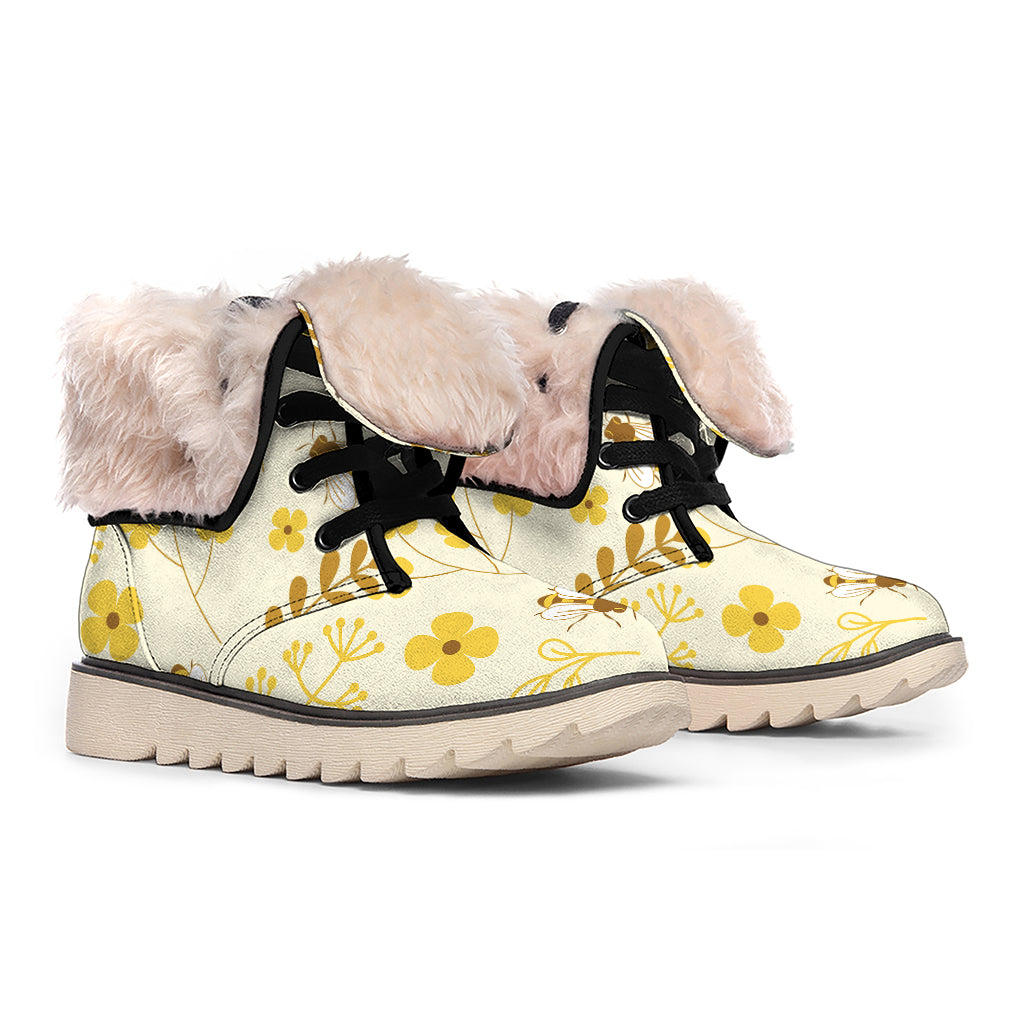 Flower Bee Pattern Print Winter Boots