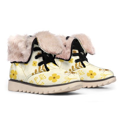 Flower Bee Pattern Print Winter Boots