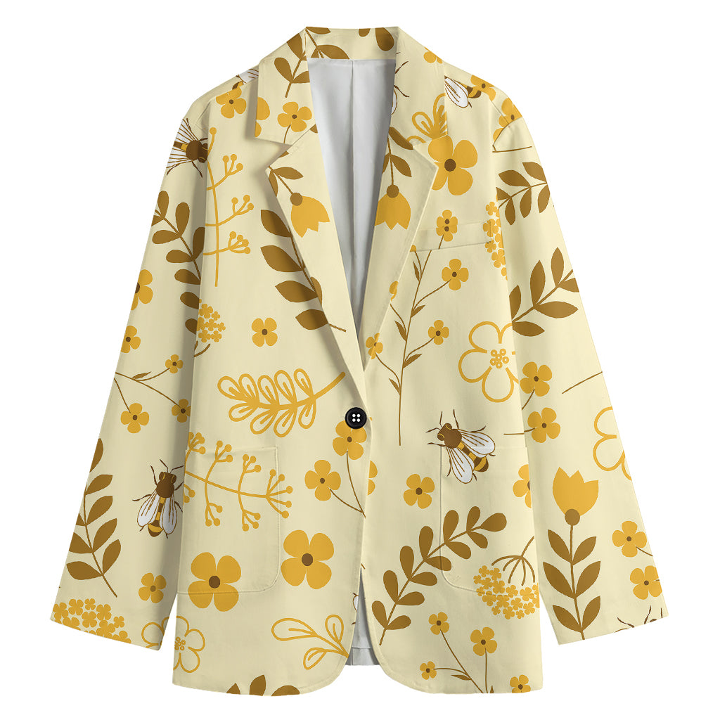 Flower Bee Pattern Print Women's Blazer