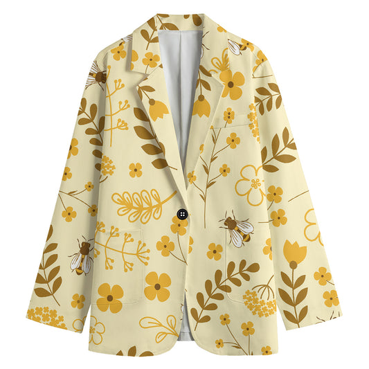 Flower Bee Pattern Print Women's Blazer