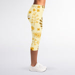 Flower Bee Pattern Print Women's Capri Leggings