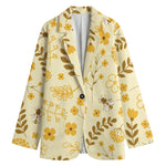 Flower Bee Pattern Print Women's Cotton Blazer
