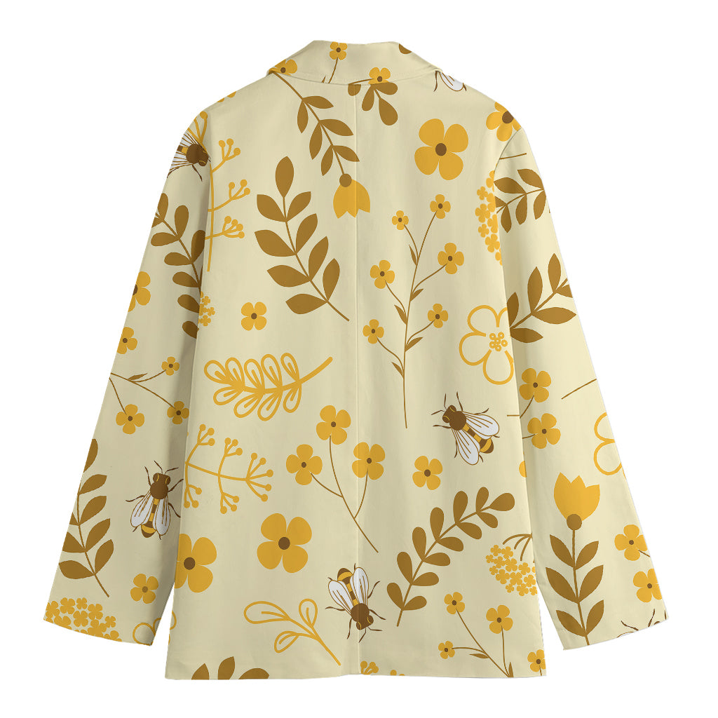 Flower Bee Pattern Print Women's Cotton Blazer