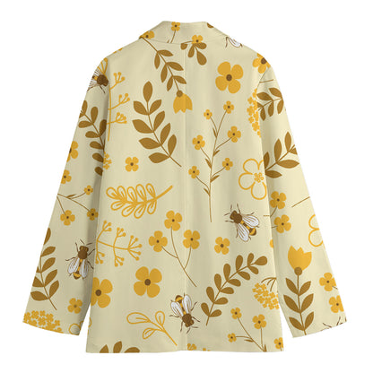 Flower Bee Pattern Print Women's Cotton Blazer