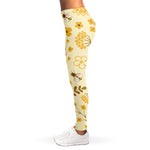Flower Bee Pattern Print Women's Leggings