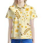 Flower Bee Pattern Print Women's Polo Shirt