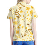 Flower Bee Pattern Print Women's Polo Shirt