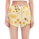 Flower Bee Pattern Print Women's Split Running Shorts