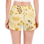 Flower Bee Pattern Print Women's Split Running Shorts