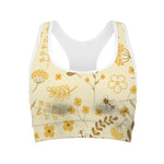 Flower Bee Pattern Print Women's Sports Bra