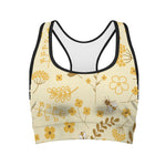 Flower Bee Pattern Print Women's Sports Bra