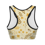Flower Bee Pattern Print Women's Sports Bra