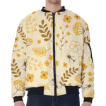 Flower Bee Pattern Print Zip Sleeve Bomber Jacket