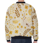 Flower Bee Pattern Print Zip Sleeve Bomber Jacket