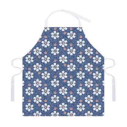 Flower Denim Jeans Pattern Print Adjustable Apron