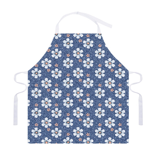 Flower Denim Jeans Pattern Print Adjustable Apron