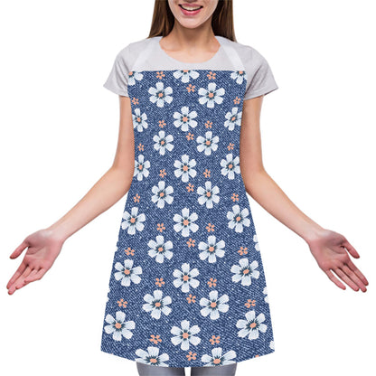 Flower Denim Jeans Pattern Print Adjustable Apron
