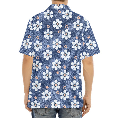 Flower Denim Jeans Pattern Print Aloha Shirt