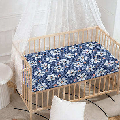 Flower Denim Jeans Pattern Print Baby Crib Sheet