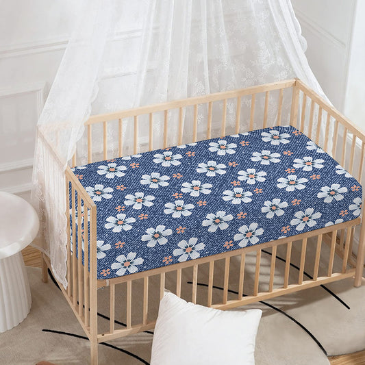 Flower Denim Jeans Pattern Print Baby Crib Sheet