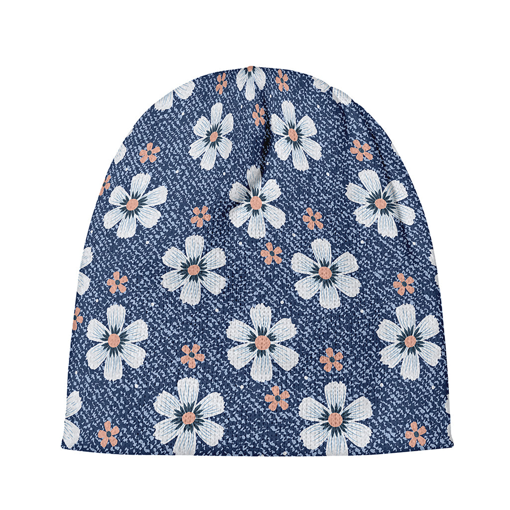 Flower Denim Jeans Pattern Print Beanie