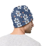 Flower Denim Jeans Pattern Print Beanie