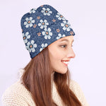 Flower Denim Jeans Pattern Print Beanie