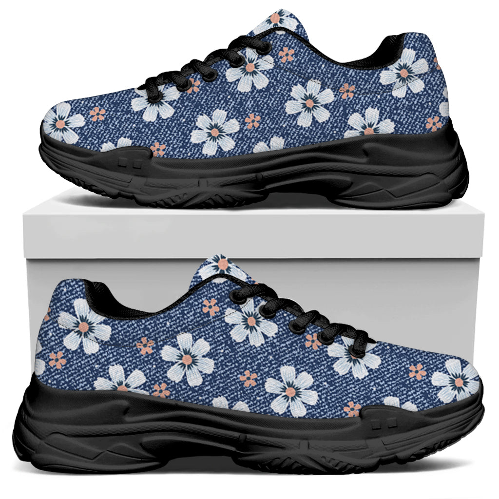 Flower Denim Jeans Pattern Print Black Chunky Shoes