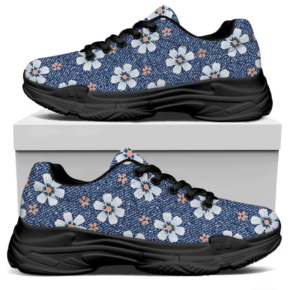 Flower Denim Jeans Pattern Print Black Chunky Shoes