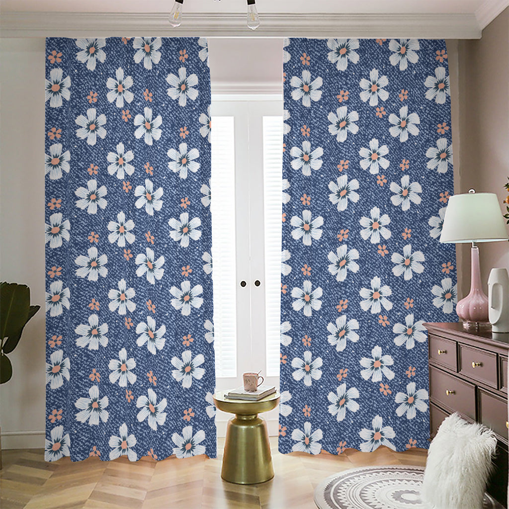 Flower Denim Jeans Pattern Print Blackout Pencil Pleat Curtains