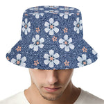 Flower Denim Jeans Pattern Print Bucket Hat