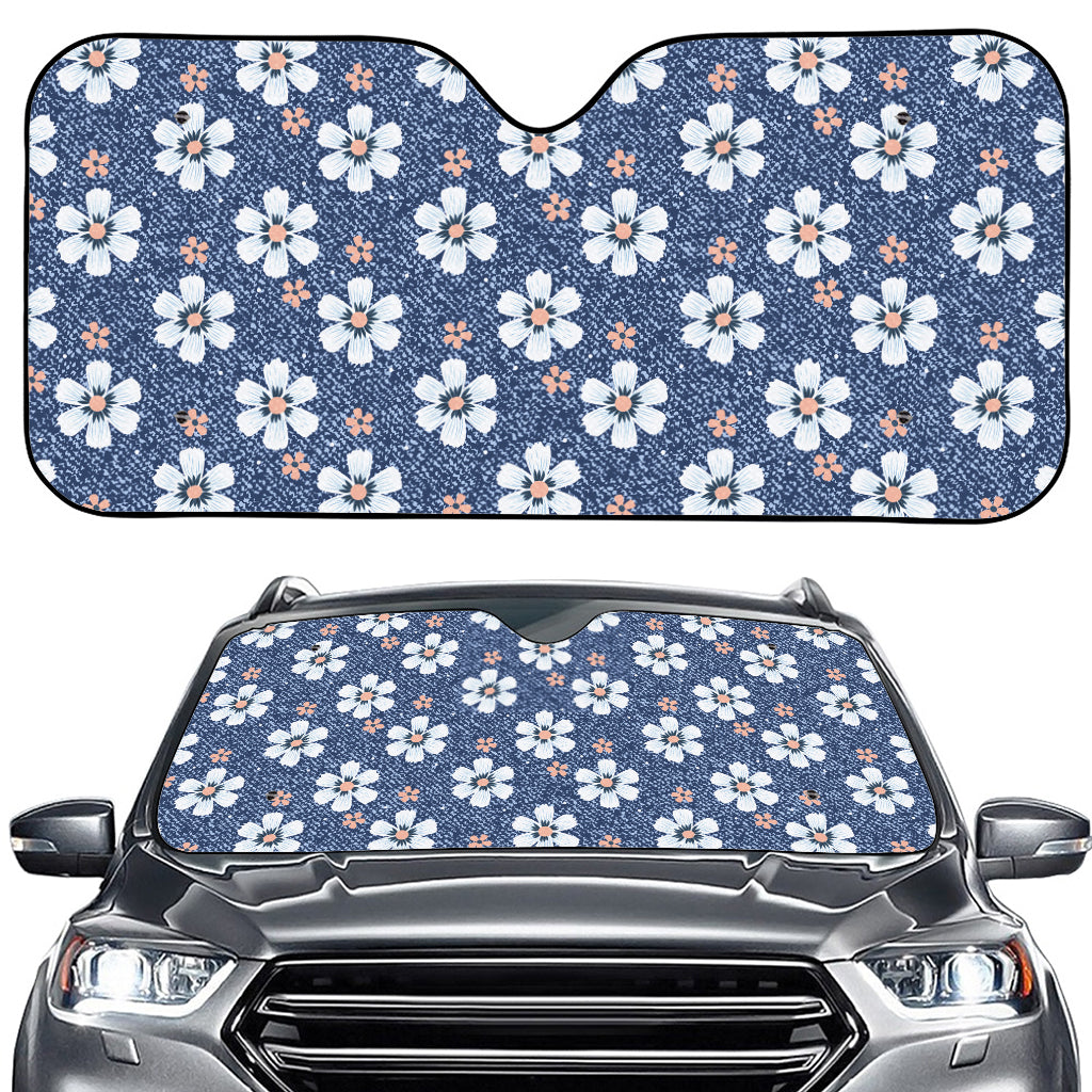 Flower Denim Jeans Pattern Print Car Windshield Sun Shade