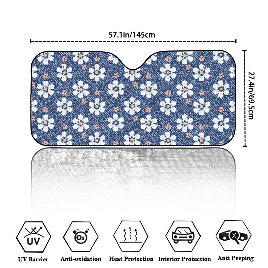 Flower Denim Jeans Pattern Print Car Windshield Sun Shade