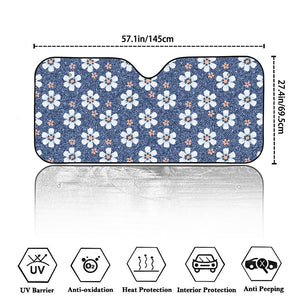 Flower Denim Jeans Pattern Print Car Windshield Sun Shade