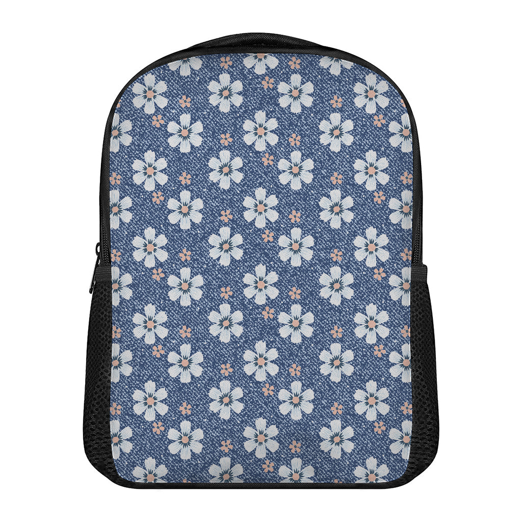 Flower Denim Jeans Pattern Print Casual Backpack