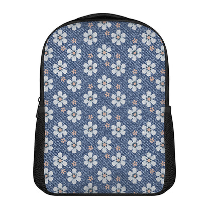 Flower Denim Jeans Pattern Print Casual Backpack
