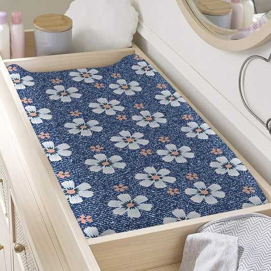 Flower Denim Jeans Pattern Print Changing Pad Cover