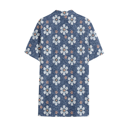 Flower Denim Jeans Pattern Print Cotton Hawaiian Shirt