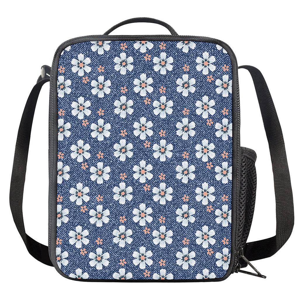 Flower Denim Jeans Pattern Print Crossbody Lunch Bag