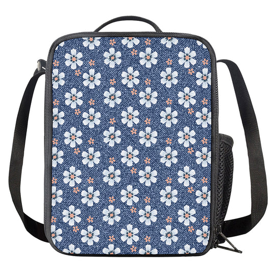 Flower Denim Jeans Pattern Print Crossbody Lunch Bag